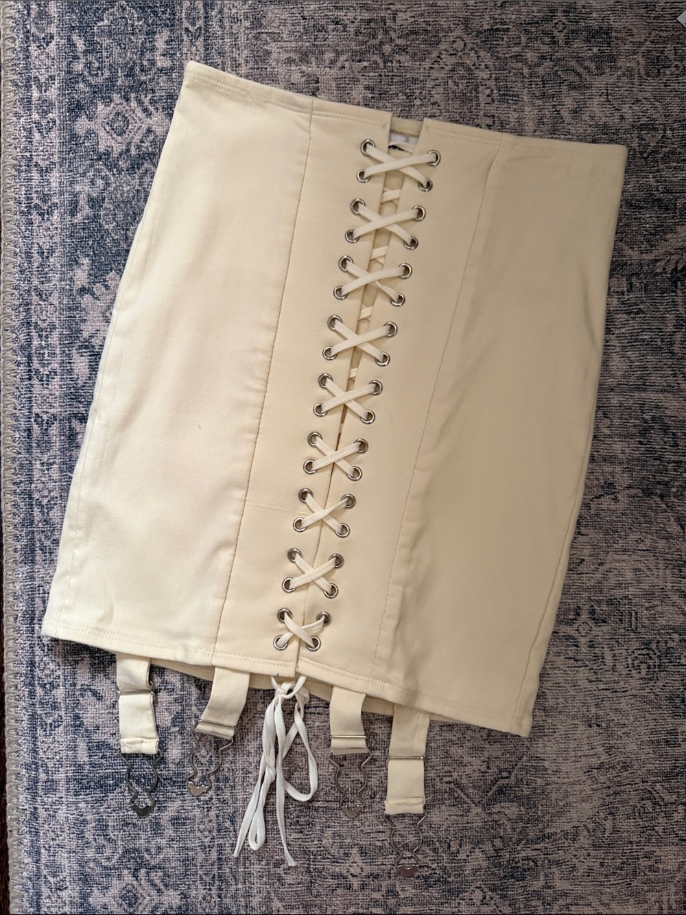 VRG Girl Ivory Lace-Up Mini Skirt with Garter Straps